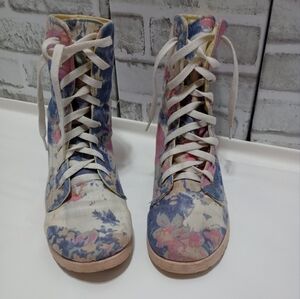 Rue21 Floral Combat Boots - Blue and Pink
